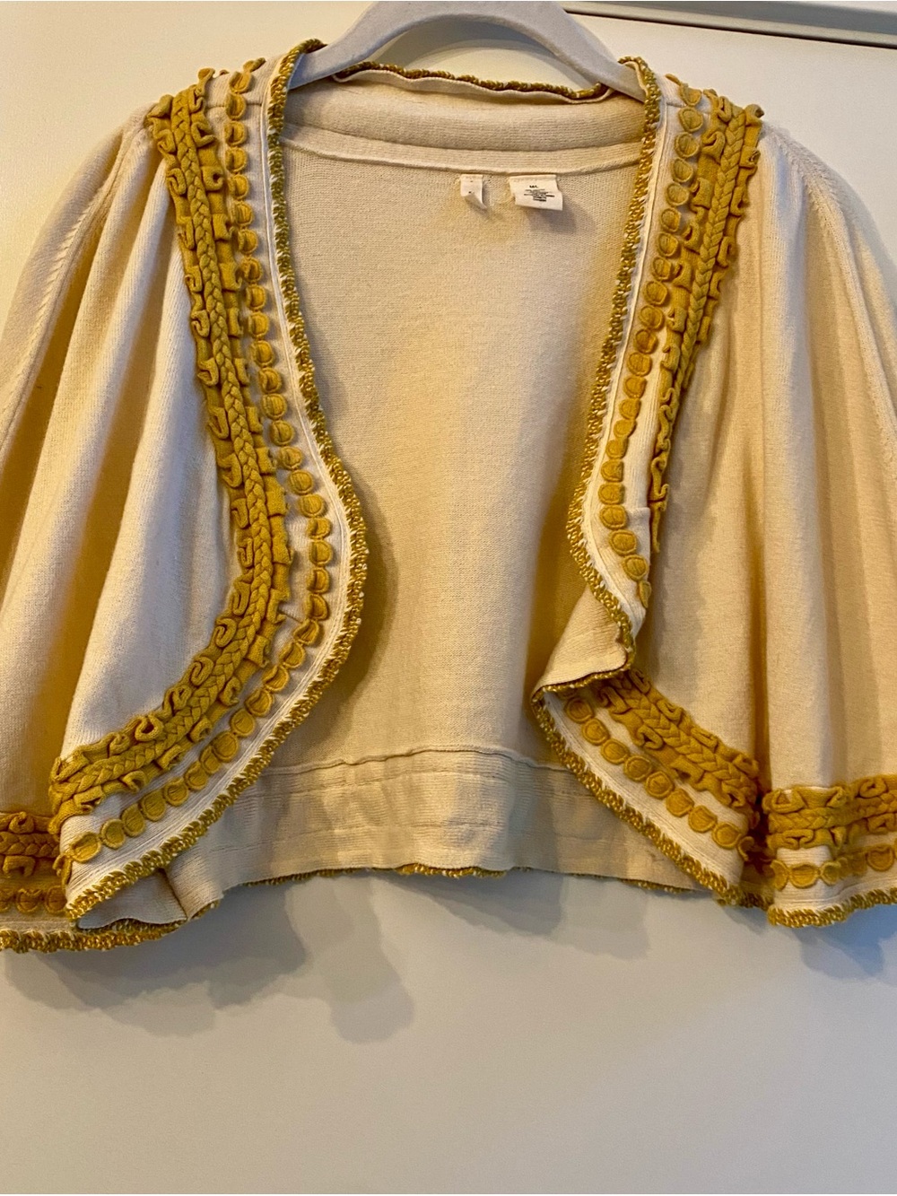 Moth Cropped Cardigan Jacket in Cream with Mustard Trim